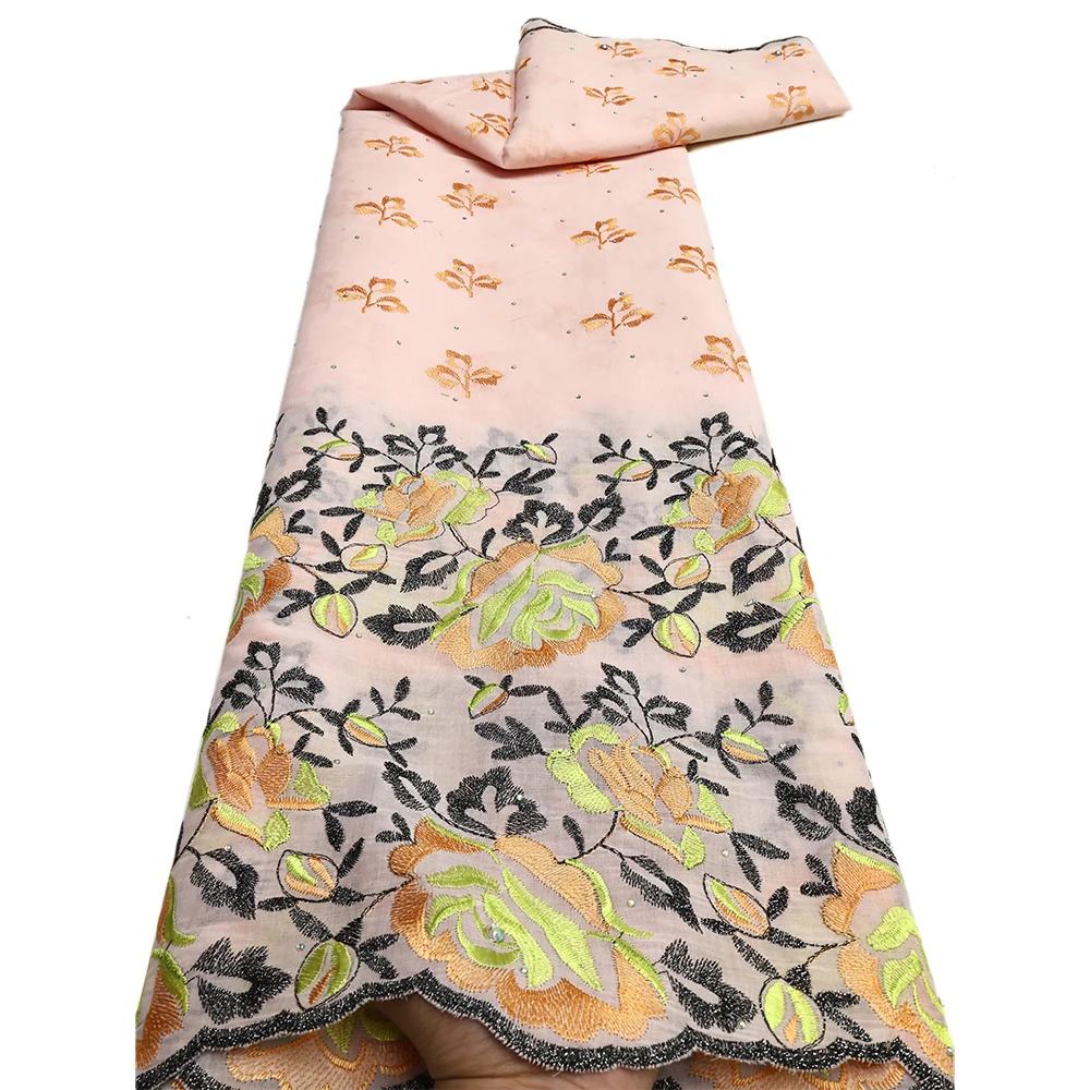 Tissu africain en dentelle de coton brodé, Voile suisse nigérian, 5Yards, couture pour robe de soiré