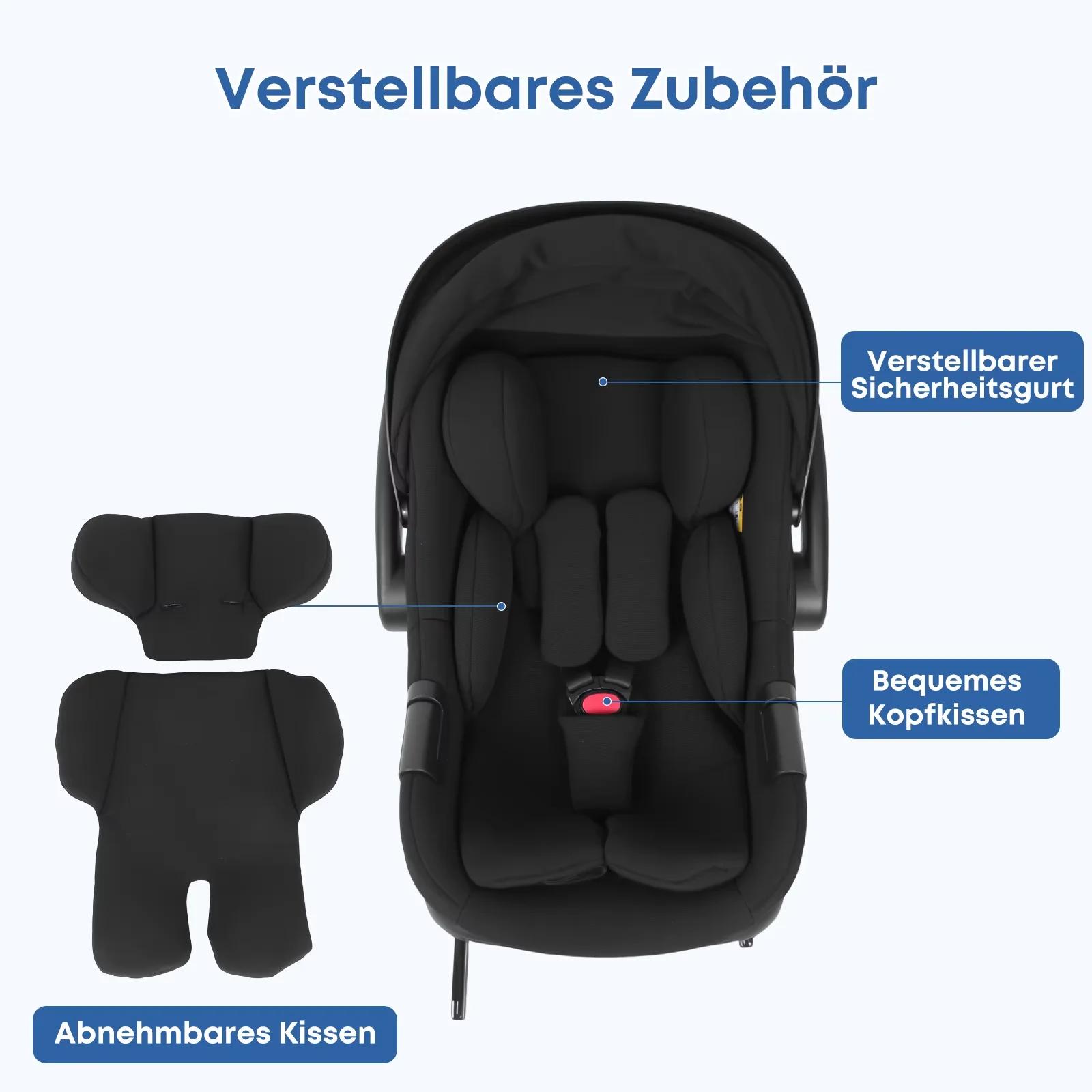 Siège auto pour bébé Babyvoyage noir avec base Isofix, protection solaire UPF45+, confortable, respi