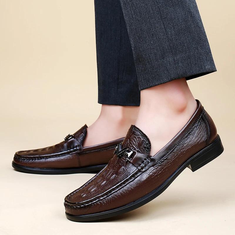 Mocassins d'été en cuir véritable pour hommes, chaussures décontractées pour adultes, chaussures de