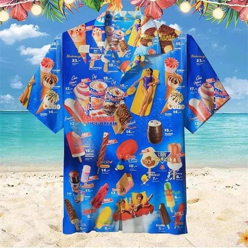 Chemises de crème glacée tendance et Cool, chemise hawaïenne imprimée en 3d pour fête sur la plage,