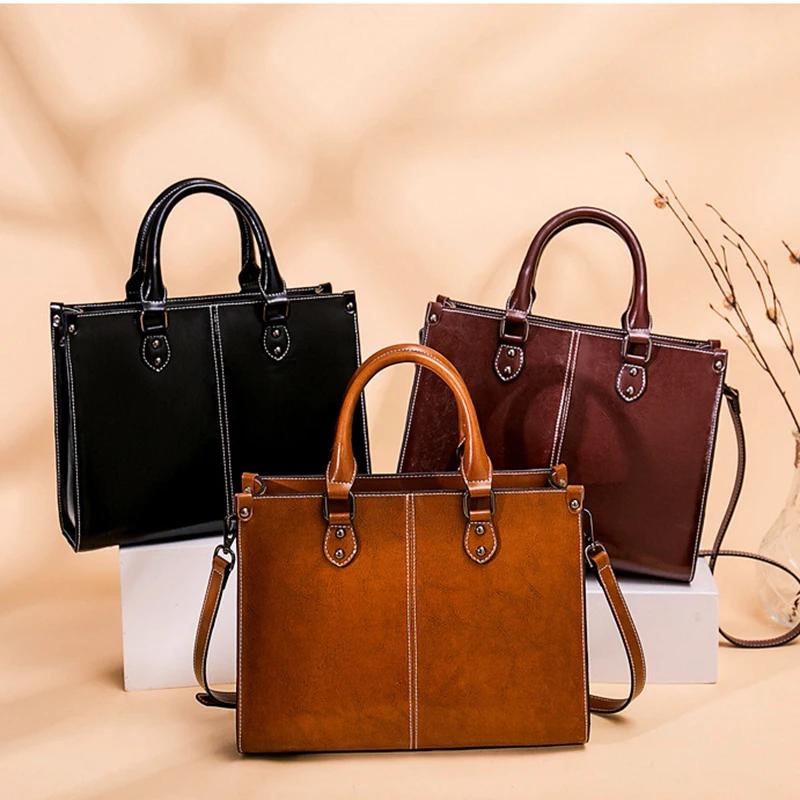 Femmes sac à main bandoulière sac fourre-tout en cuir véritable Shopping mode bureau femme véritable