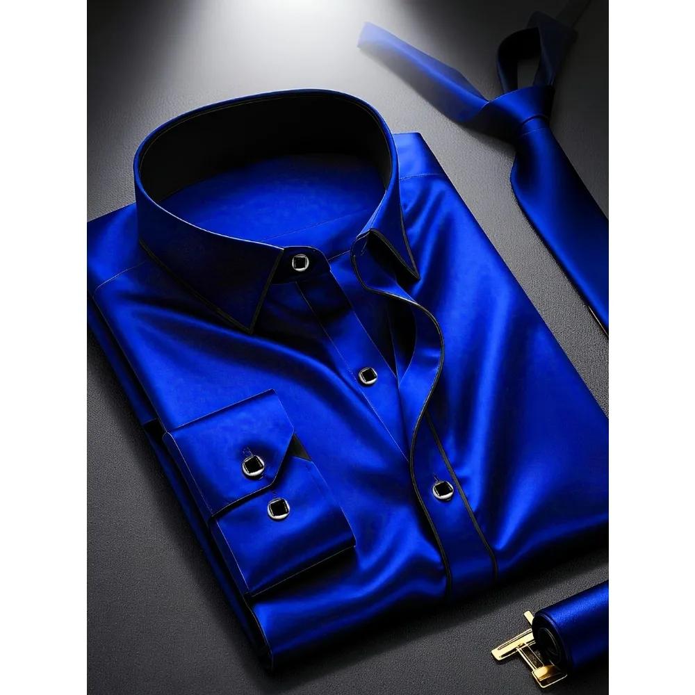 2025 nouveaux hommes Patchwork chemise mode luxe à manches longues intelligent décontracté quatre sa