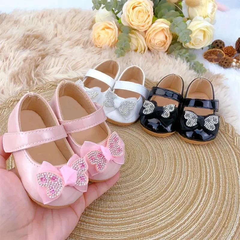 Chaussures décontractées et mignonnes avec nœud papillon en strass pour bébés filles, chaussures de