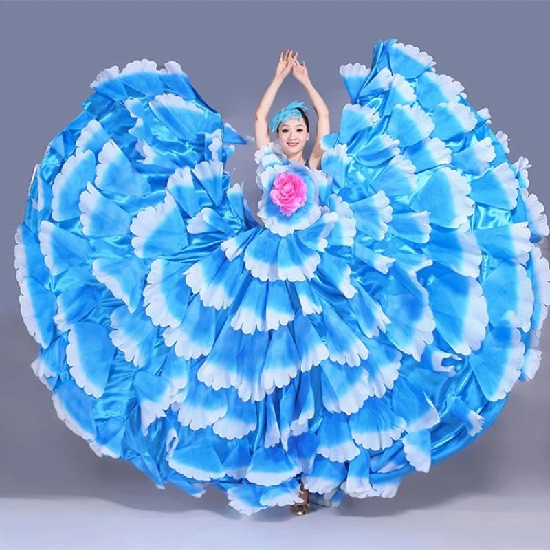 Robe de Flamenco 180/360/720 degrés, jupe gitane de danse moderne, robe à gros pétales pour femmes,