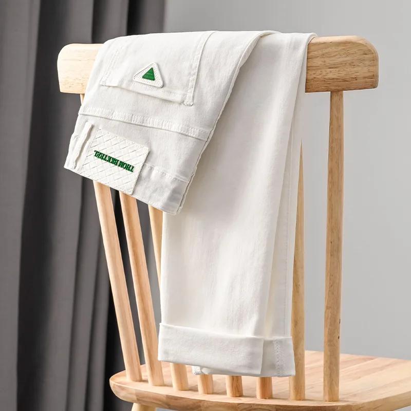 Jean Blanc Haut de Gamme pour Homme, Pantalon artificiel astique, Slim, Broderie, Tendance Polyvalen