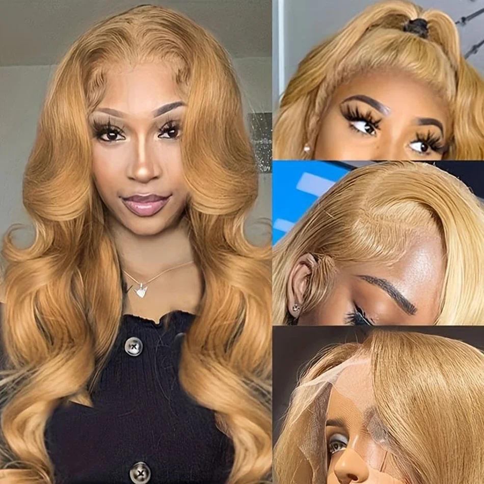 Perruque Lace Front Wig Body Wave Naturelle, Cheveux Humains, Couleur Blond Miel #27, 13x4, HD, pour