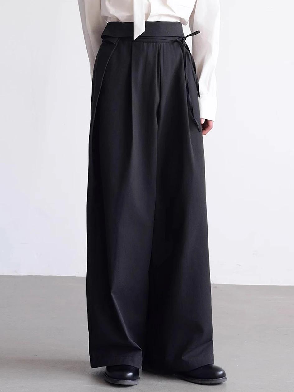 Mauroicardi printemps automne longue ample décontracté Baggy fluide doux noir jambe large pantalon h