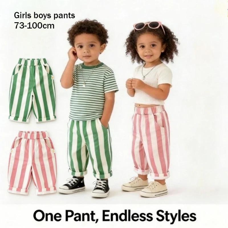 Viser décontractés rayés pour enfants, poches pour bébé, pantalons d'extérieur en coton pour enfants