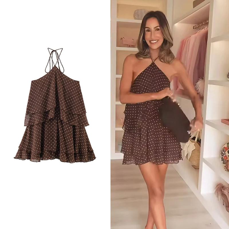 Nouvelle Robe d'Été Femme 2026 Tendance Col Cascade Élégante Jeunesse Robes de Soirée Chic à Pois Mi