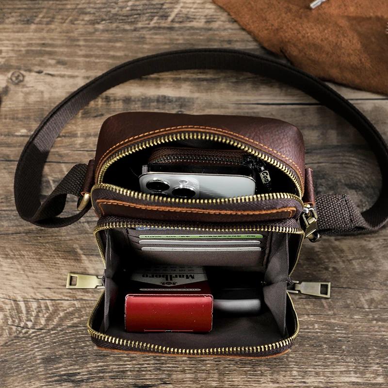 CONTACT'S – Mini sac à bandoulière en cuir véritable pour hommes, pochette pour téléphone, voyage dé