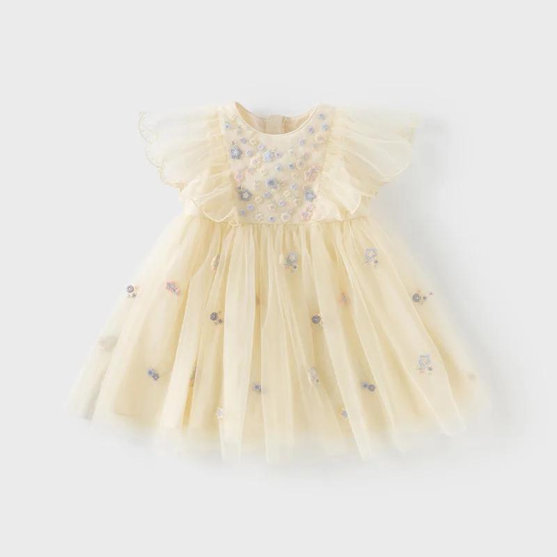 Dave Bella été filles bébé princesse robe charme élégant mignon maille brodé robe florale fête douce