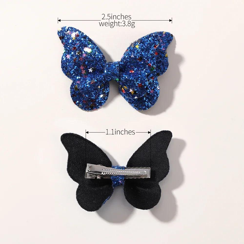 4 pièces filles mignon paillettes Double papillon pince à cheveux arc épingles à cheveux bricolage c