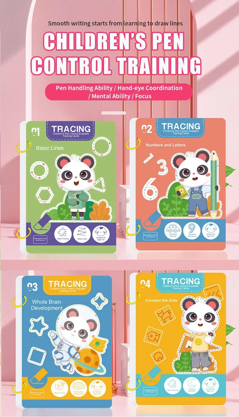 Cahier d'exercices de traçage magique réutilisable de 34 pages, formation éducative au dessin et au