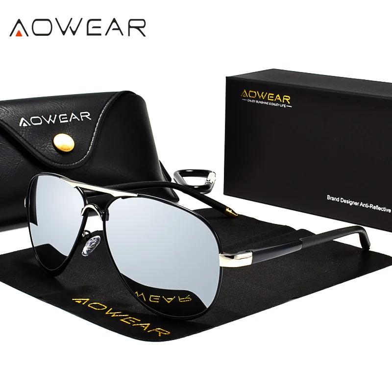 AOWEAR – lunettes de soleil d'aviation pour hommes et femmes, polarisées, miroir, vintage, HD, pour