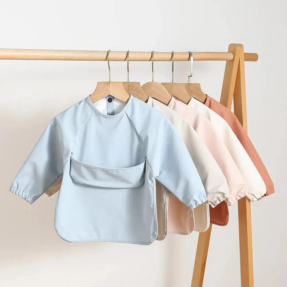 Tablier d'alimentation imperméable à manches longues pour bébé, bavette d'art, blouse de peinture de