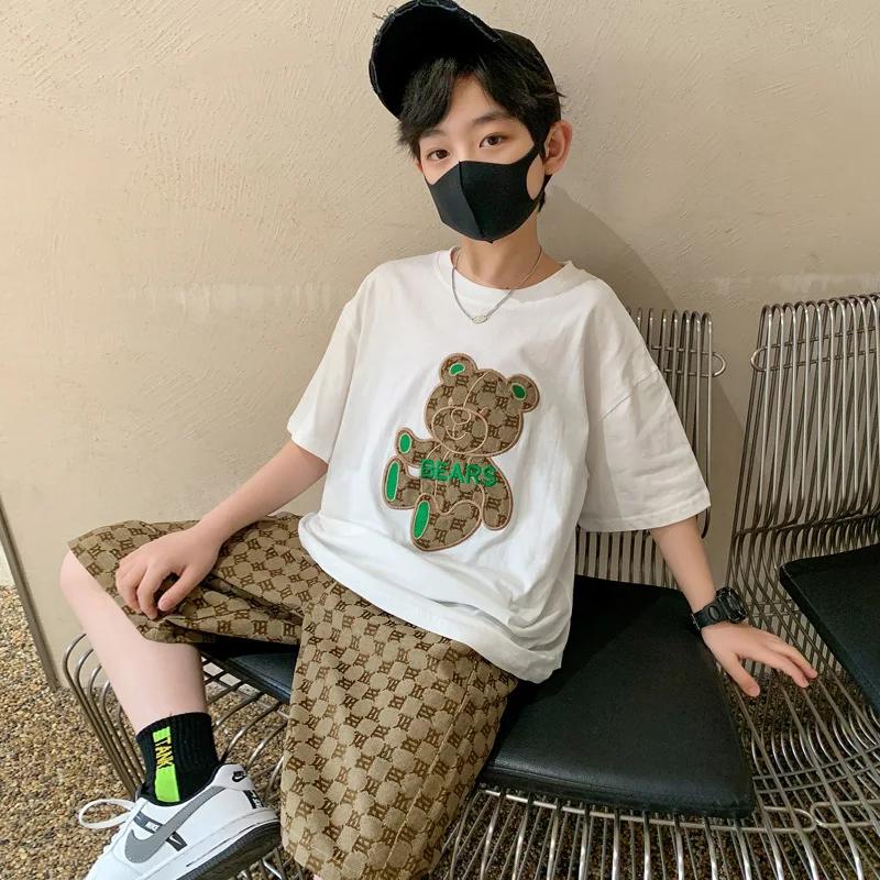 Ensemble de vêtements d'été pour adolescents, t-shirt et short ours de dessin animé pour enfants fil