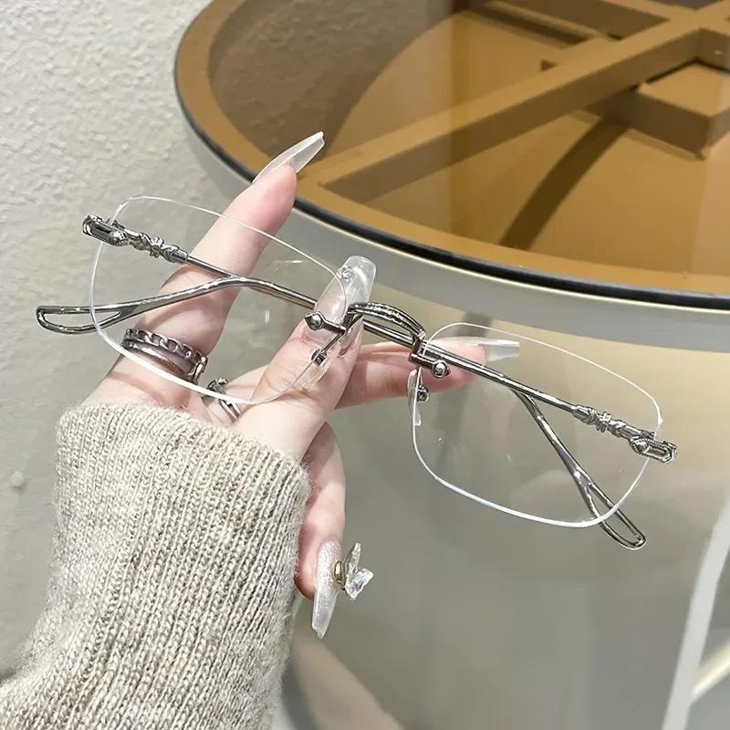 Lunettes rectangulaires sans monture pour femmes élégantes avec lunettes à monture métallique bloqua