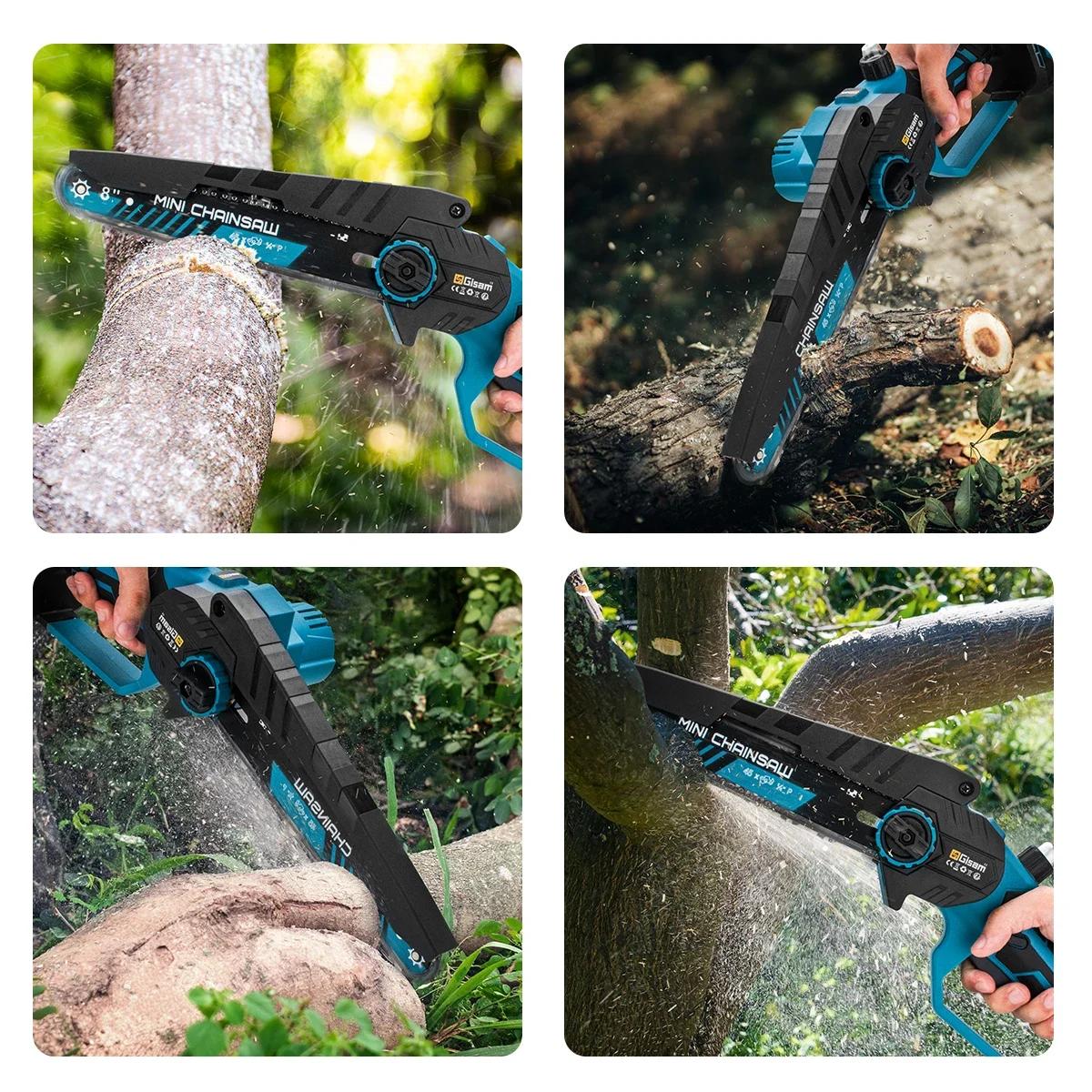 Scie électrique sans fil Gisam de 8 pouces, scie à chaîne portative pour jardinage, coupe de bois, é