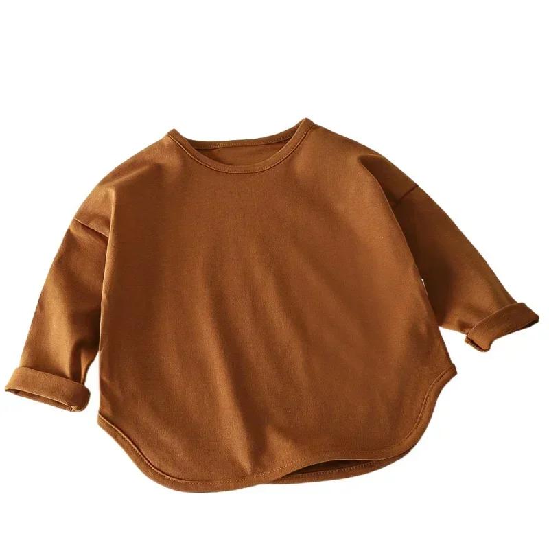 Bébé garçons T-shirt basique à manches longues T-shirts pur coton bébé hauts pour filles enfants T-s