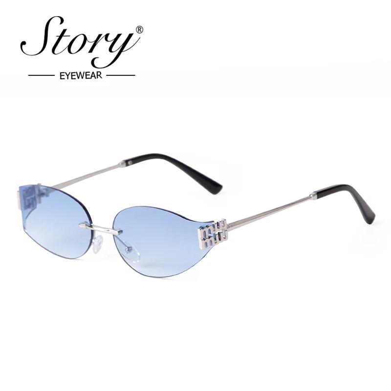 STcocktail-Lunettes de soleil ovales sans monture pour femmes et hommes, monture argentée, nickel é