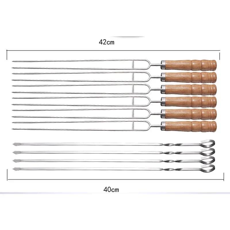 Brochettes de barbecue en fil d'acier inoxydable, manche en bois, bâtons de rôtissage pour gril, Cam