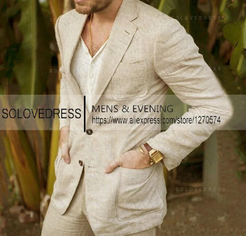 Blazer décontracté en lin imbibé pour homme, pantalon de fête classique, tenues de vacances et de vo