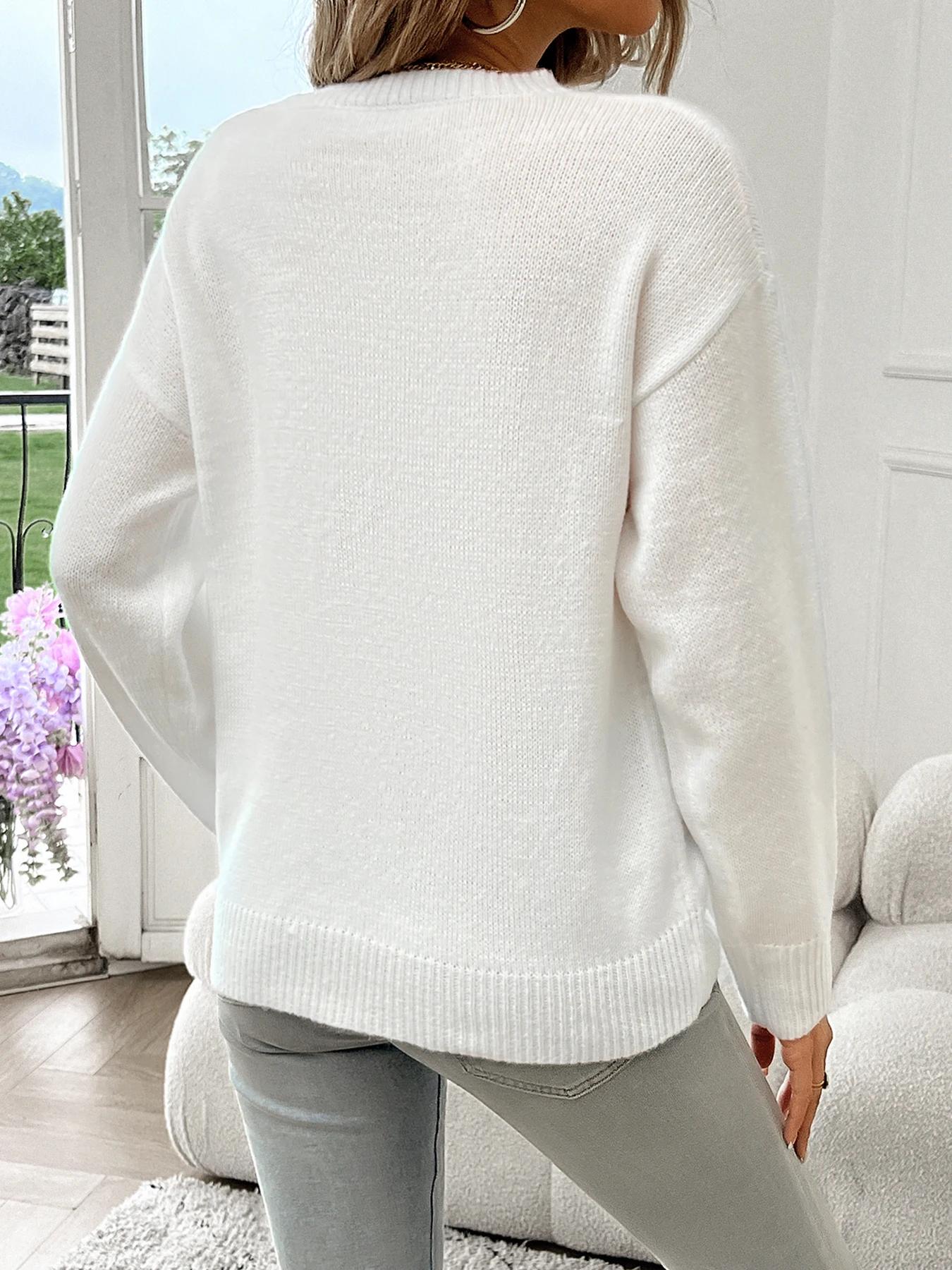 Pull à manches longues et col rond avec drapeau américain pour femme
