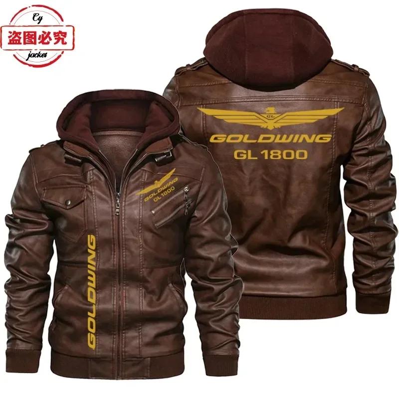 Golden Wing 1800 Logo de moto imprimé rétro lavé veste en cuir PU coupe-vent hommes veste en cuir à