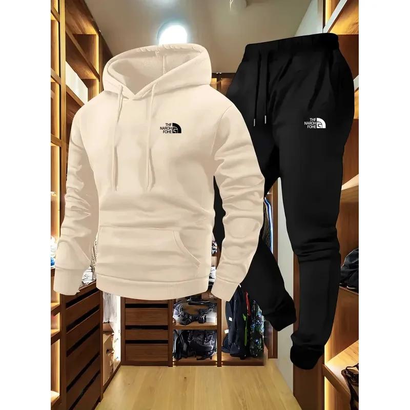 Ensemble deux pièces décontracté pour hommes, sweat-shirt à capuche et pantalon avec poches, coupe r