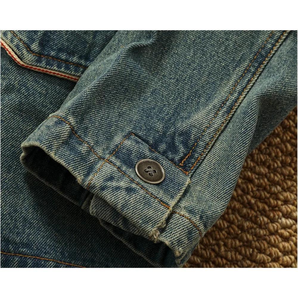 Style revers vêtements de travail rétro Fengshui lavage vieille veste en jean haut hommes pur coton