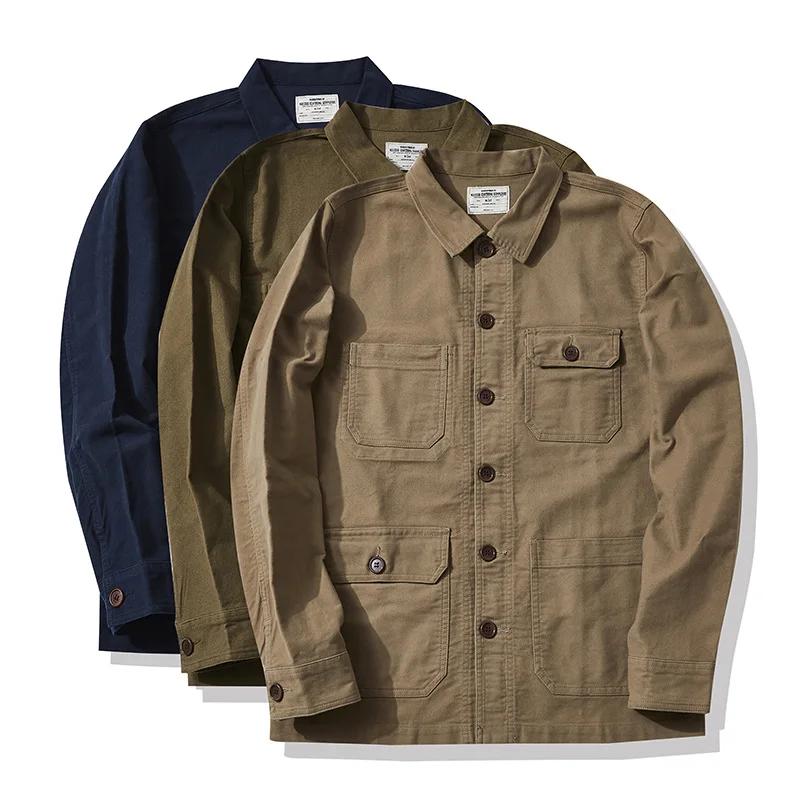 Automne et hiver nouveau OKONKWO Moleskin lourd rétro français vêtements de travail veste Multi sac