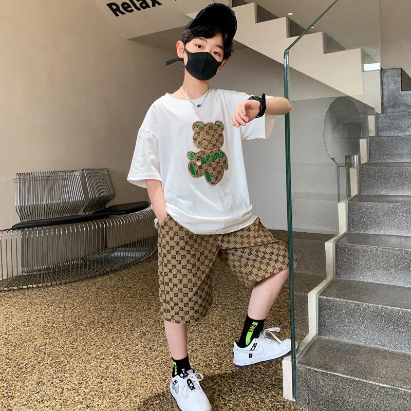 Ensemble de vêtements d'été pour adolescents, t-shirt et short ours de dessin animé pour enfants fil