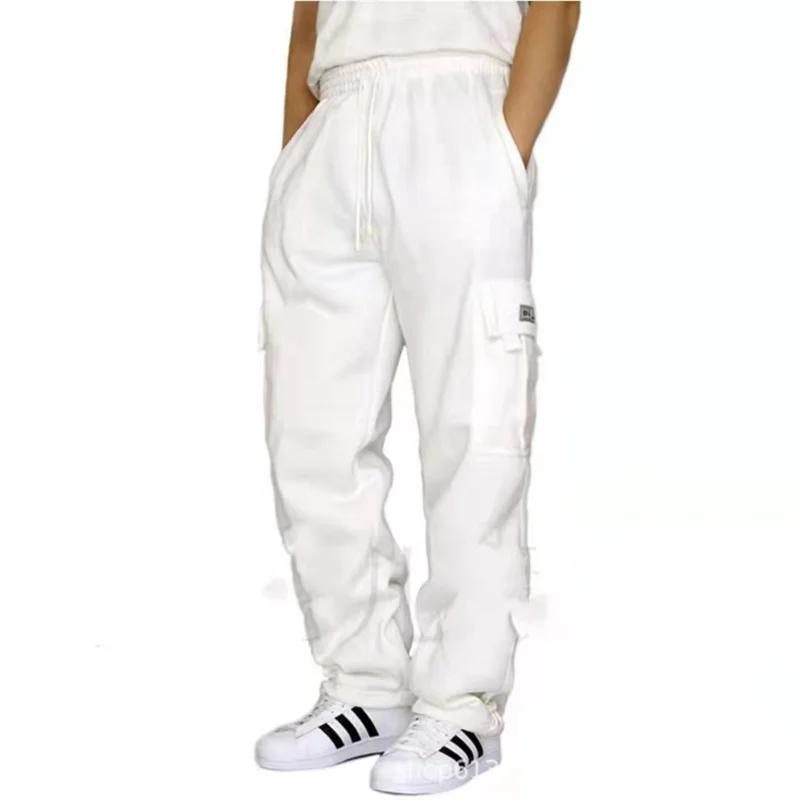 Pantalon de sport décontracté pour hommes, couleur unie, multi-poches, jambe droite, ample, grande t