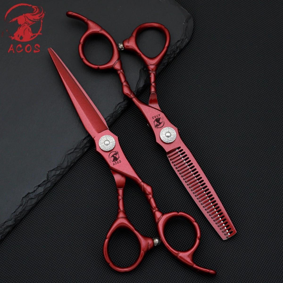 Ensemble de ciseaux de barbier professionnels ACOS, acier 440C, ciseaux à effiler les cheveux de 6 p