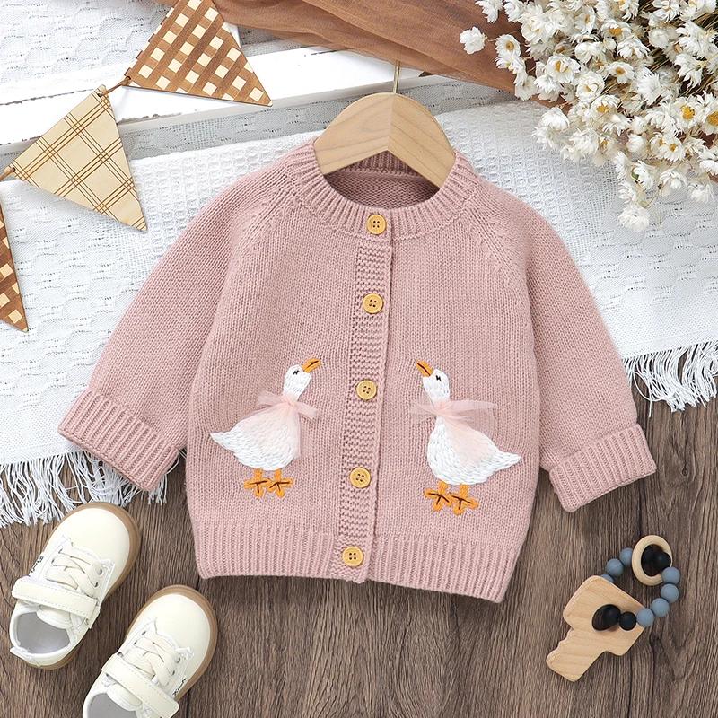 Pull en tricot à manches longues pour bébé garçon et fille, cardigan en forme d'oie de dessin animé