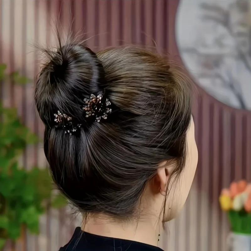 Pinces à cheveux mi-nouées en Mini fleurs et diamants, 4 pièces, pince à cheveux pour chignon haut d