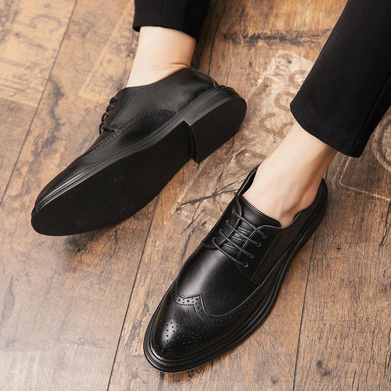 Chaussures en cuir Brogues de haute qualité pour hommes, chaussures habillées classiques pour bureau