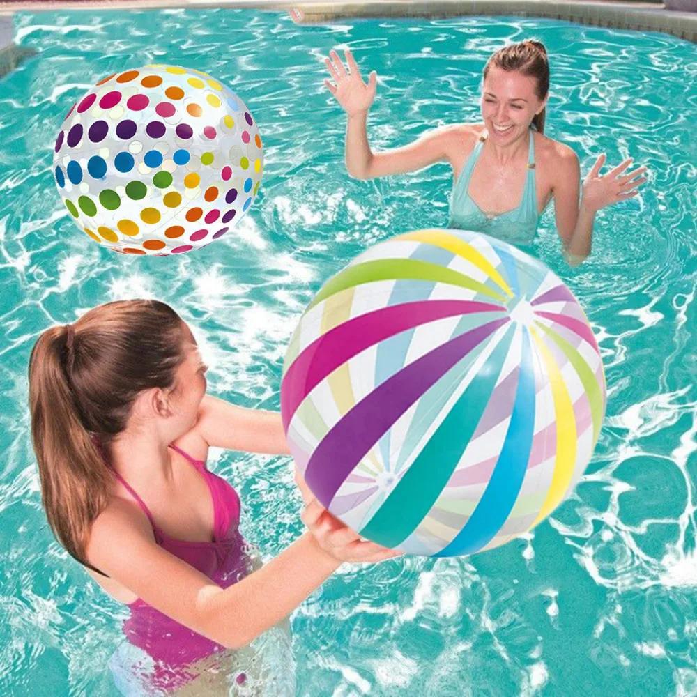 Ballon de plage gonflable Transparent à rayures colorées de 15.35 pouces, adapté aux jeux de fête su