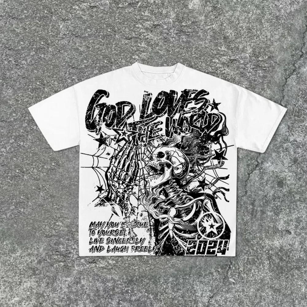 T-shirt col rond pour hommes, style à la mode, imprimé tête de mort, confortable et respirant, haut