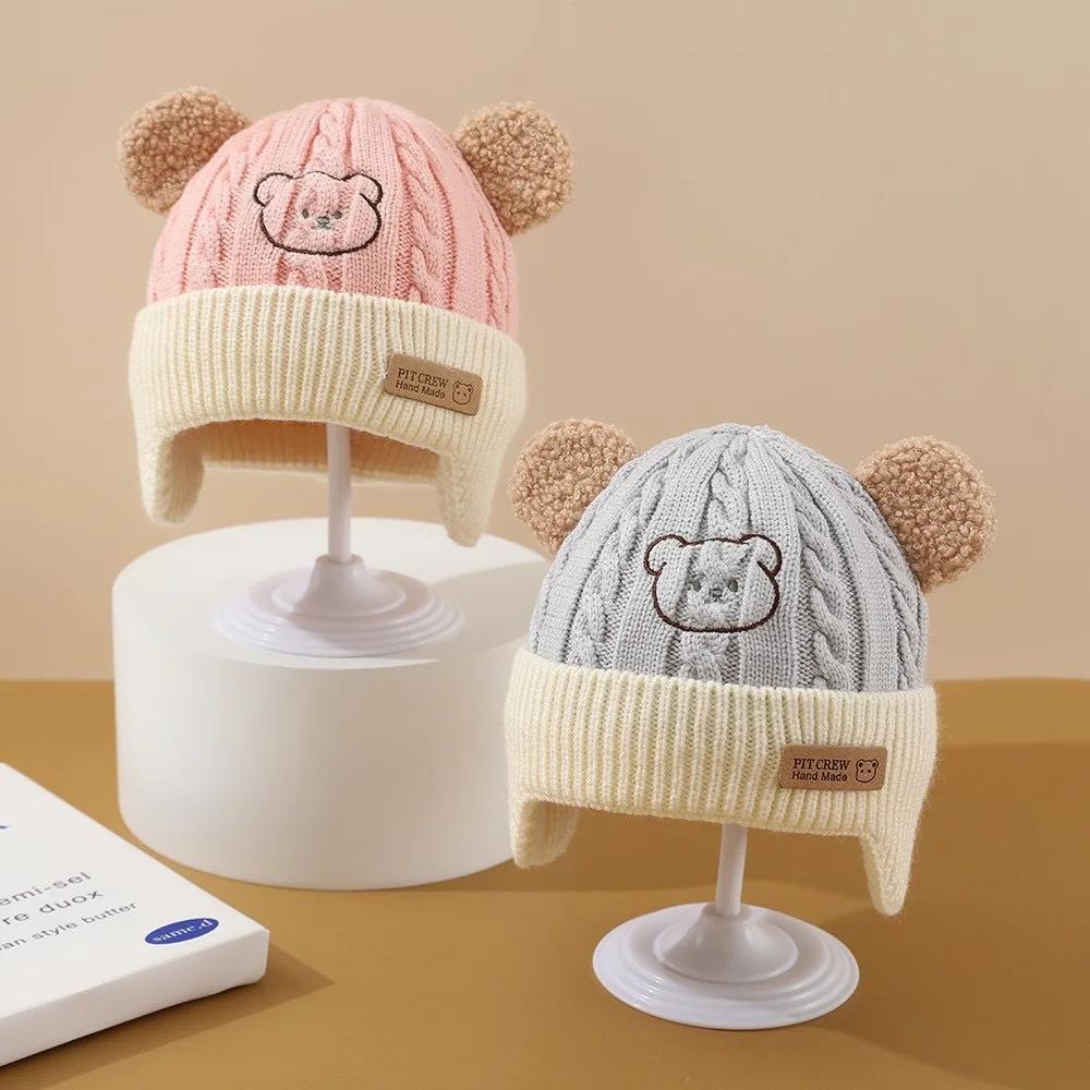Chapeau de bébé ours mignon, Protection des oreilles, pour enfants, hiver, épais, chaud, tricoté, Ve
