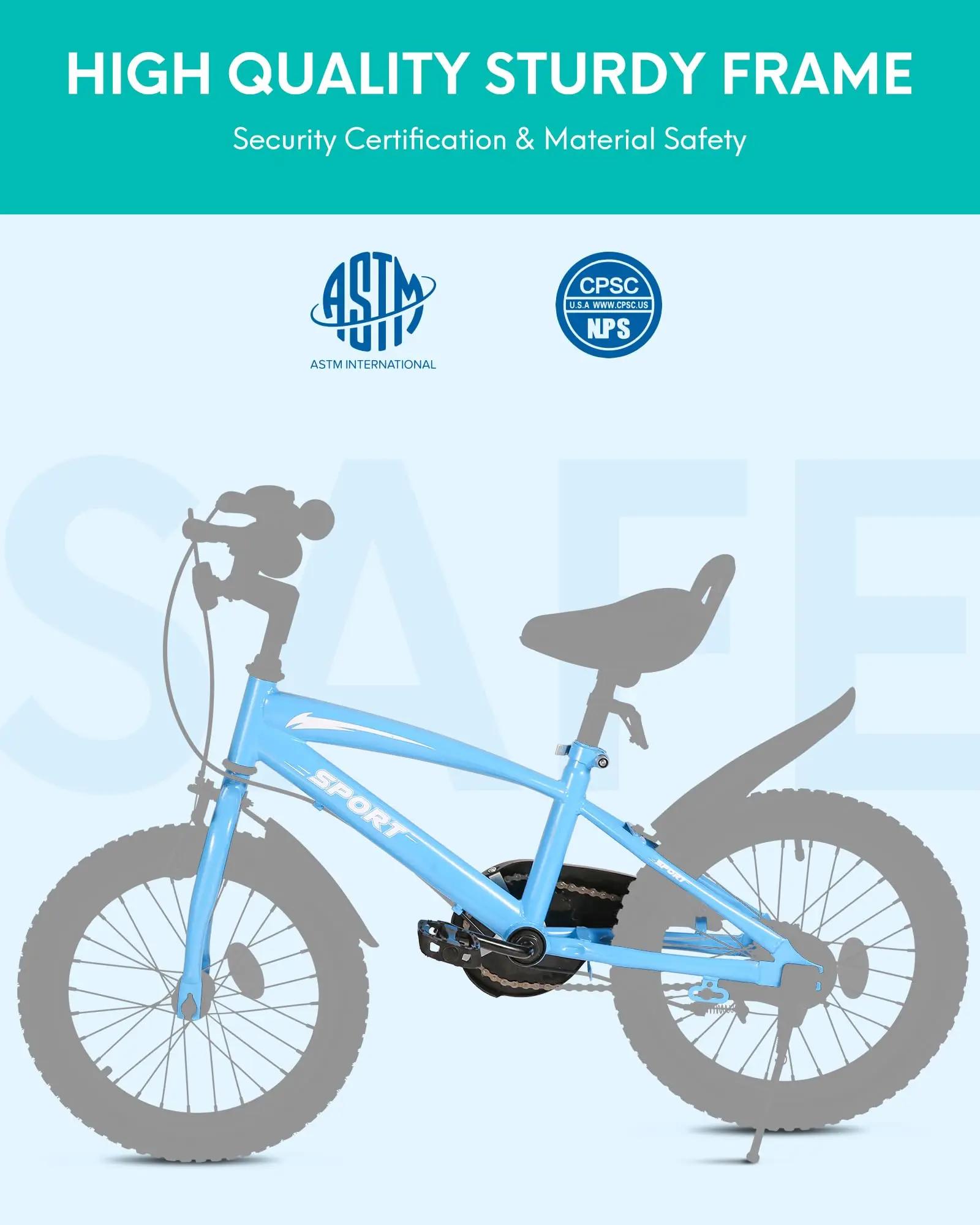 Vélo pour enfants avec roues d'entraînement et support de déclinaison, vélo pour enfants, freins à m