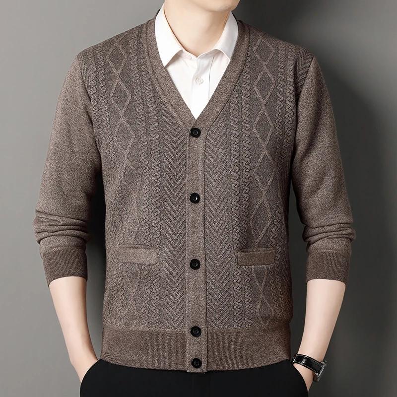 Veste Cardigan décontractée pour hommes, pull à col en v, vêtements d'automne et d'hiver pour hommes