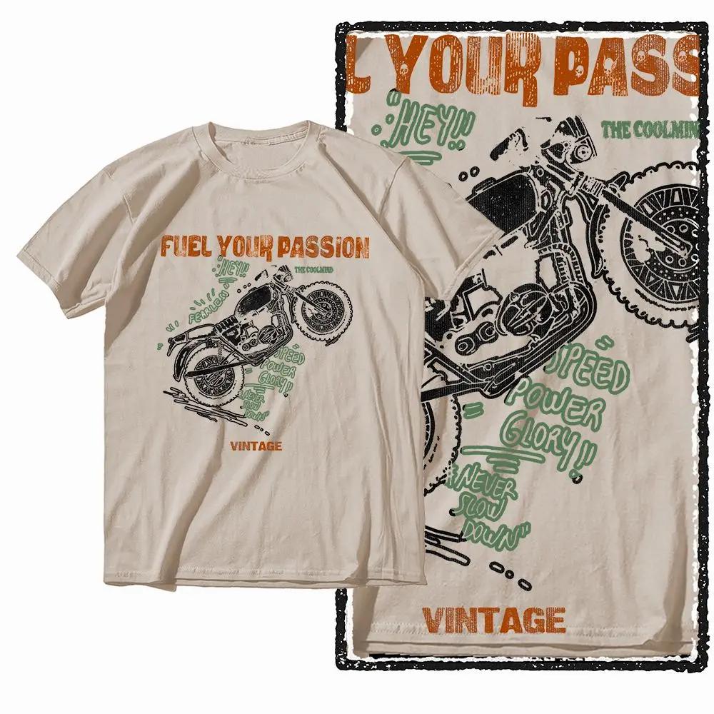 G72 T-shirt graphique moto col rond homme en coton beige | T-shirt Cool pour hommes, Streetwear,