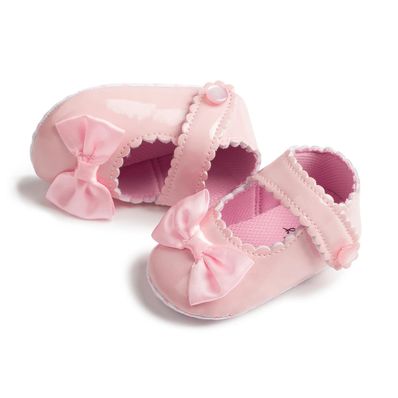 Meckior classique en cuir PU fille bébé chaussures nœud princesse plat antidérapant coton bas marche