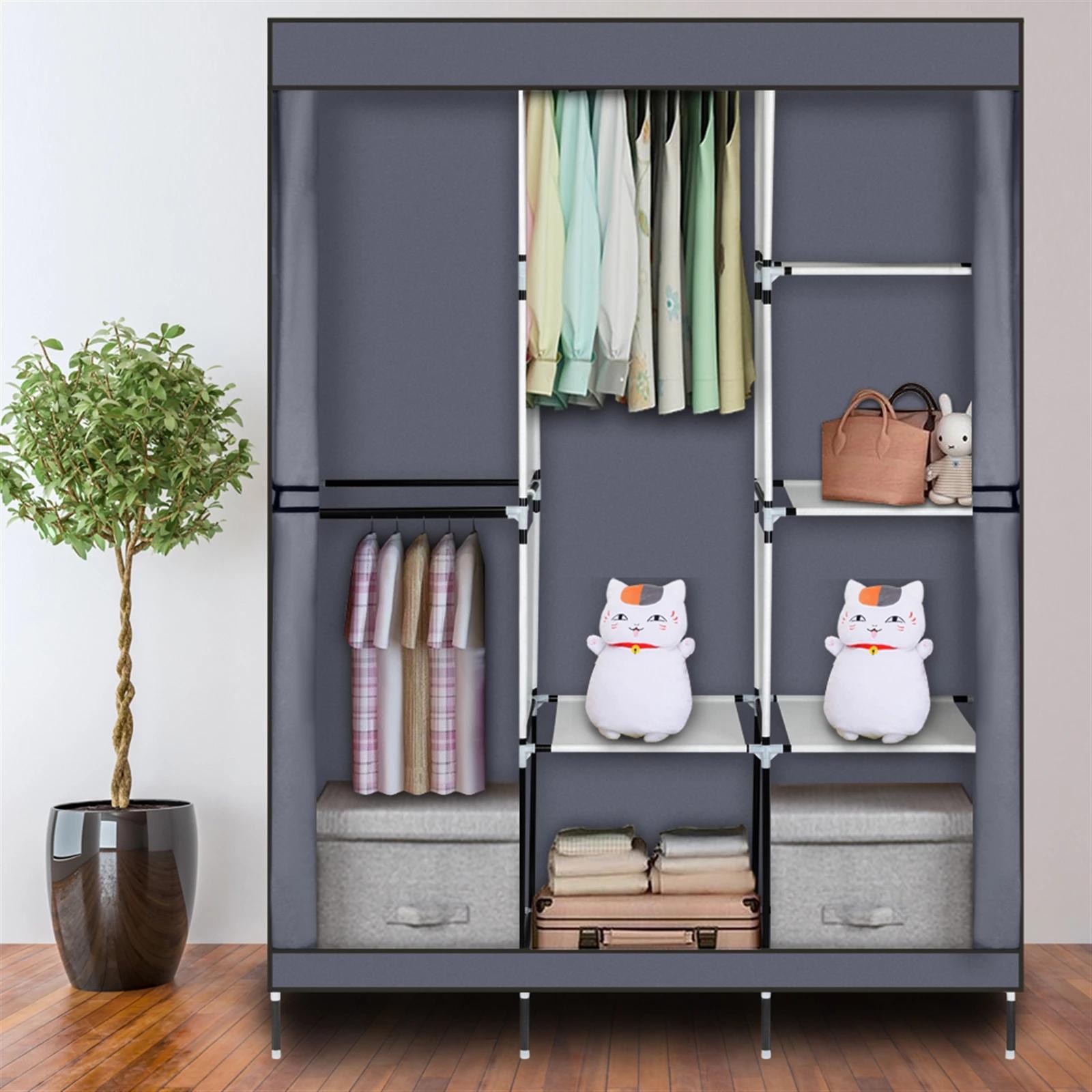 Armoire de rangement portable T1 avec étagère, armoire à vêtements, gris, 71 po
