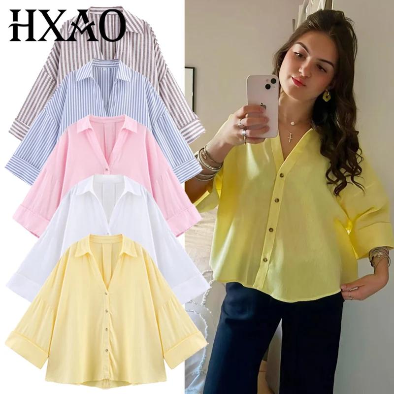 HXAO chemise femme chemisier surdimensionné chemise d'été et chemisier jaune rose blanc chemise rayé