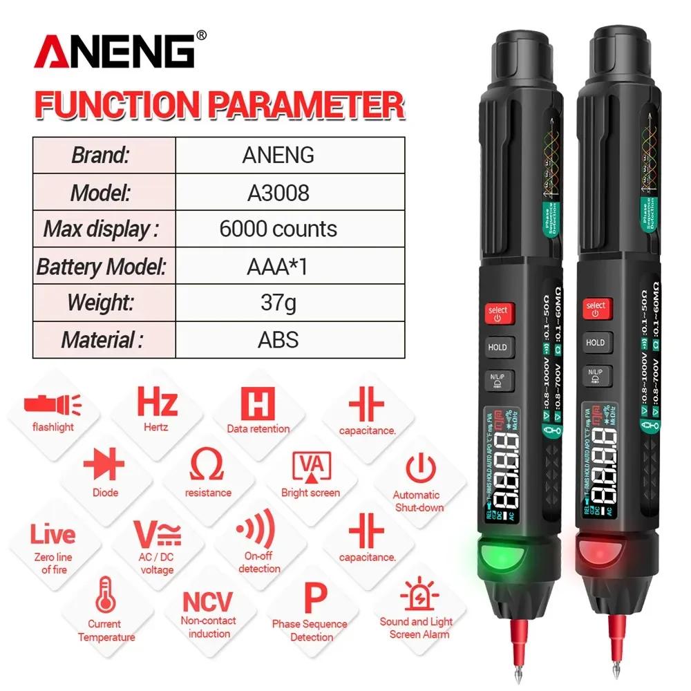 ANENG – multimètre numérique de type stylo, 6000 points, testeur de stylo professionnel Intelligent,
