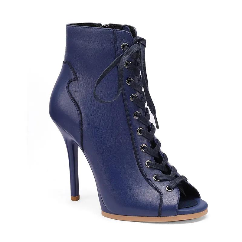 Cuir de vache Jazz danse à lacets Sexy Jazz danse spécial talons hauts sandales sangle creuse Stilet