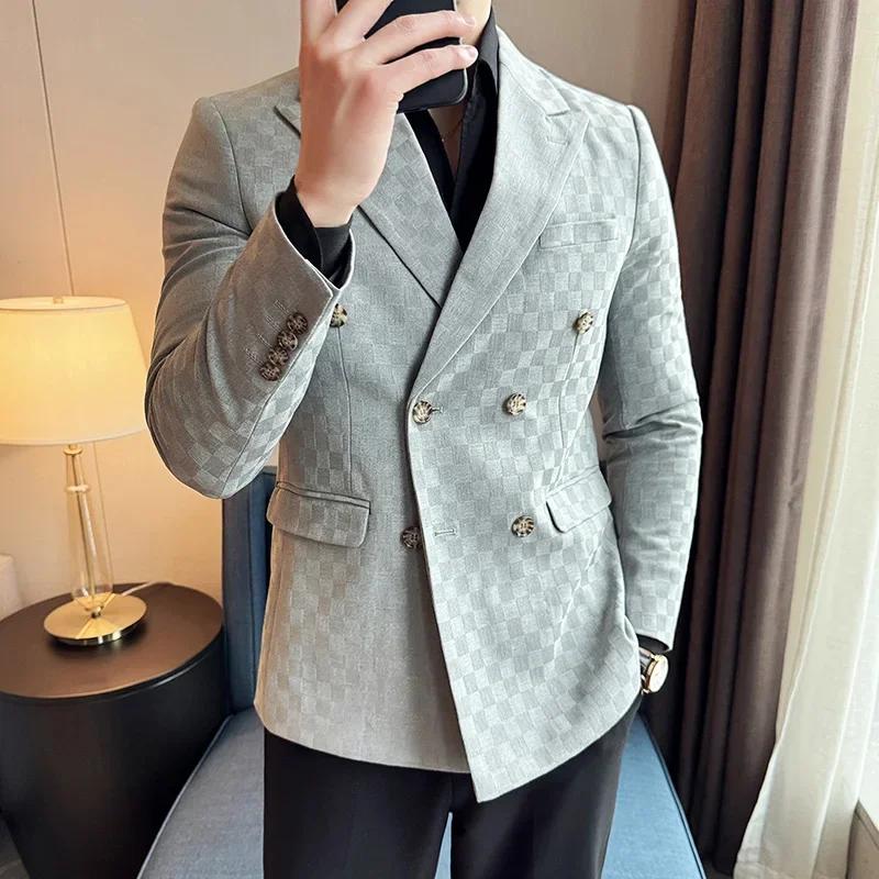 Veste de costume à carreaux Double boutonnage pour hommes, 6 couleurs, de luxe, coupe cintrée, pour