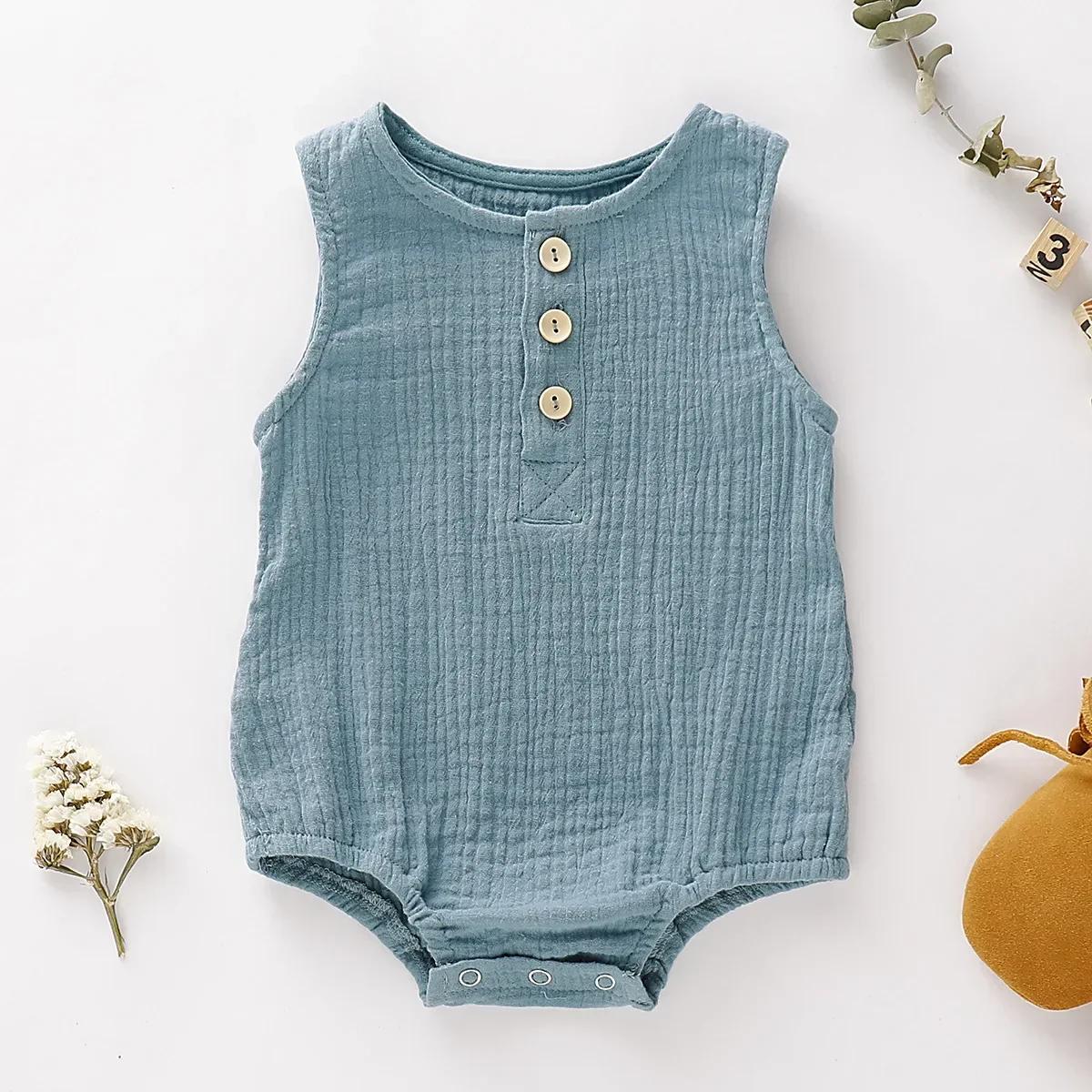 Barboteuse d'été en mousseline pour bébés garçons et filles, sans manches, pour nouveau-nés, vêtemen